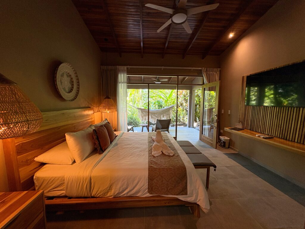 La Casita bedroom with sliding doors to a hammock terrace
